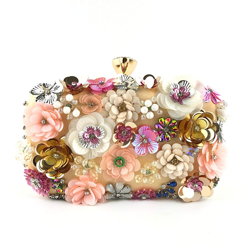 Lanpet Women Clutches Flower Evening Handbag Chain Strap Shoulder Bag Gold - Image 1